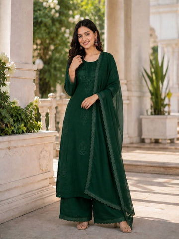Deep Green Faux Georgette Kurta Set