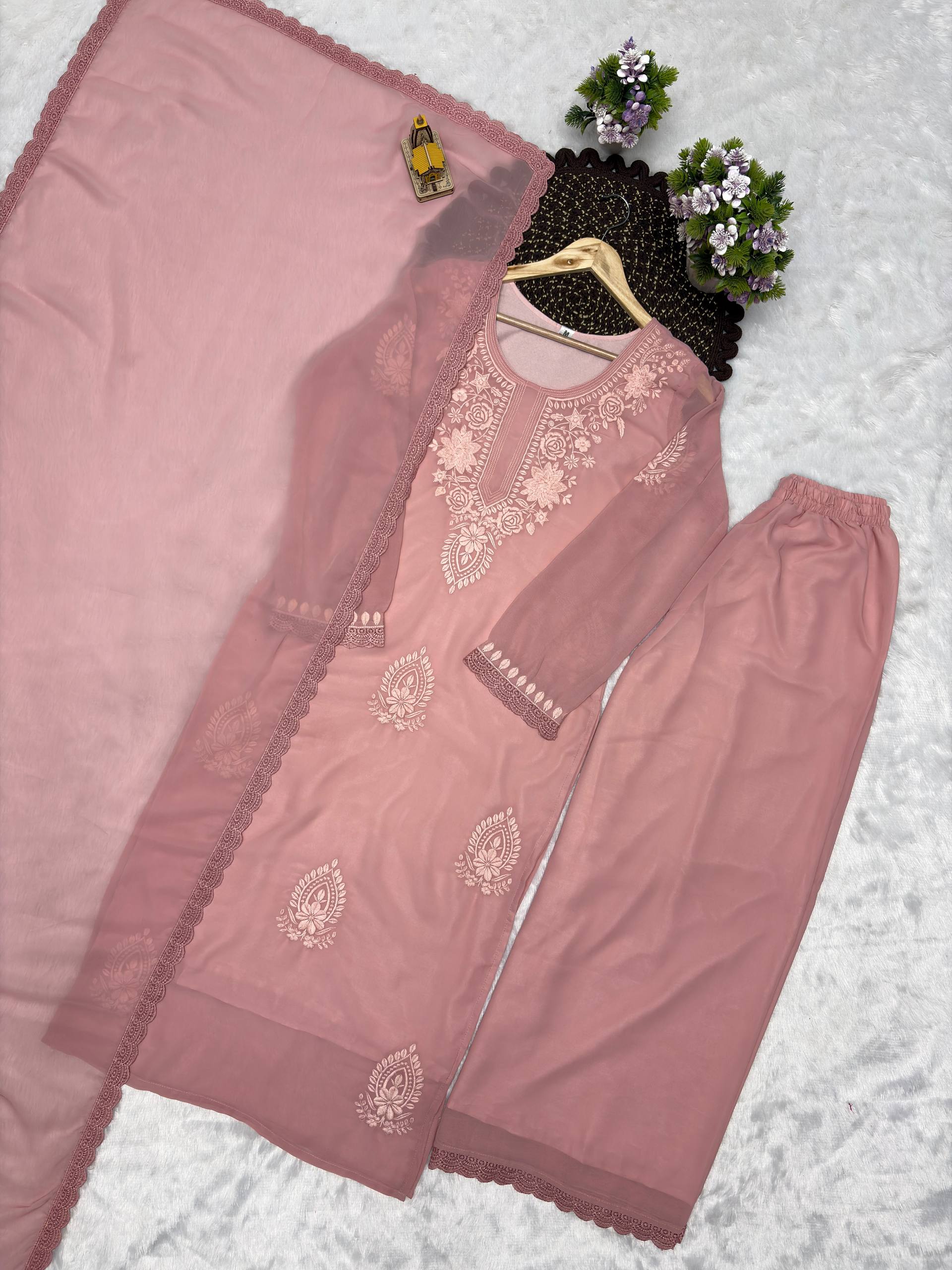 Heavy Faux Georgette With Embroidery Work With Sleeves , Georgette