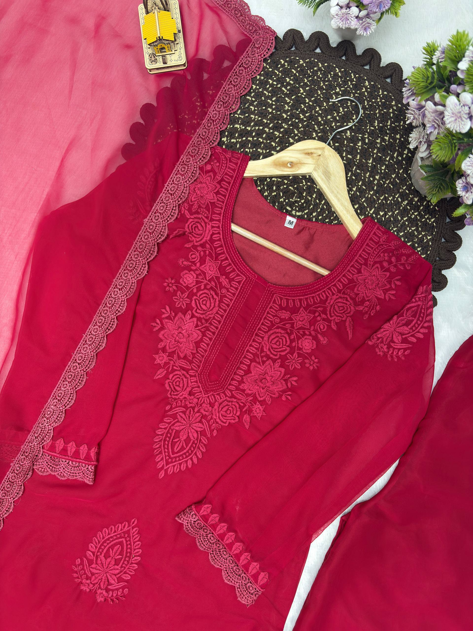 Maroon Georgette Kurta Set