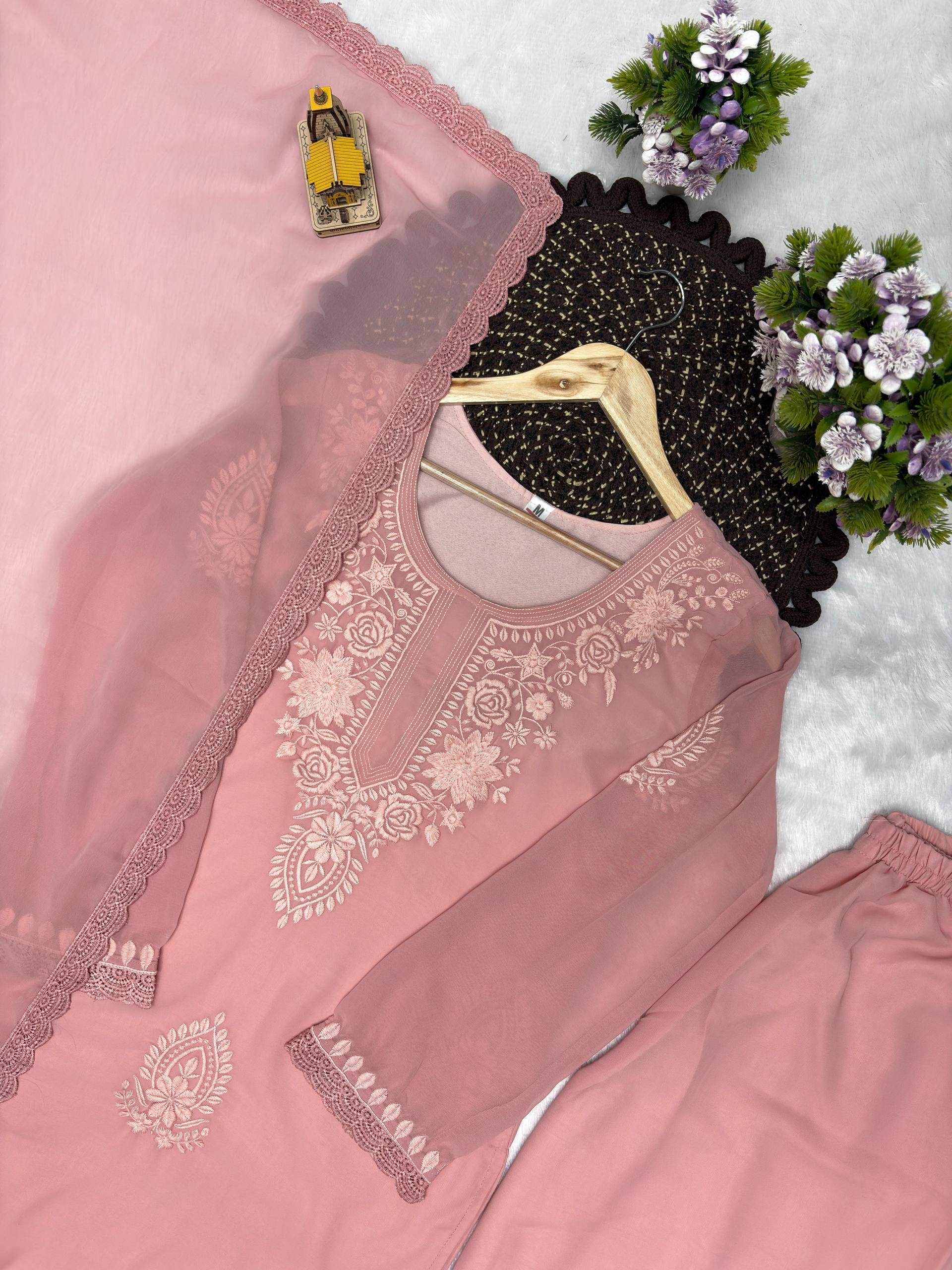 Heavy Faux Georgette With Embroidery Work With Sleeves , Georgette