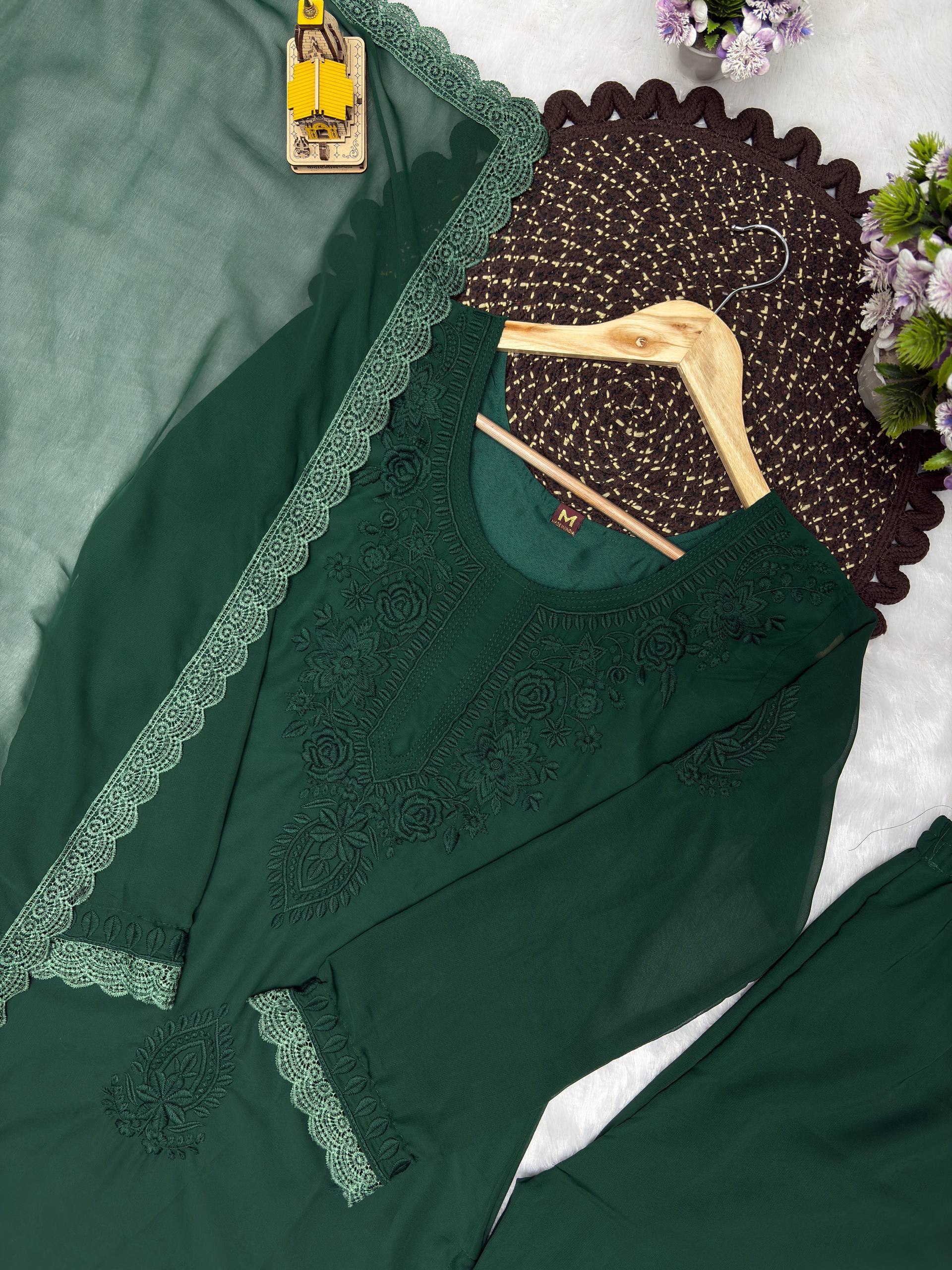 Deep Green Faux Georgette Kurta Set