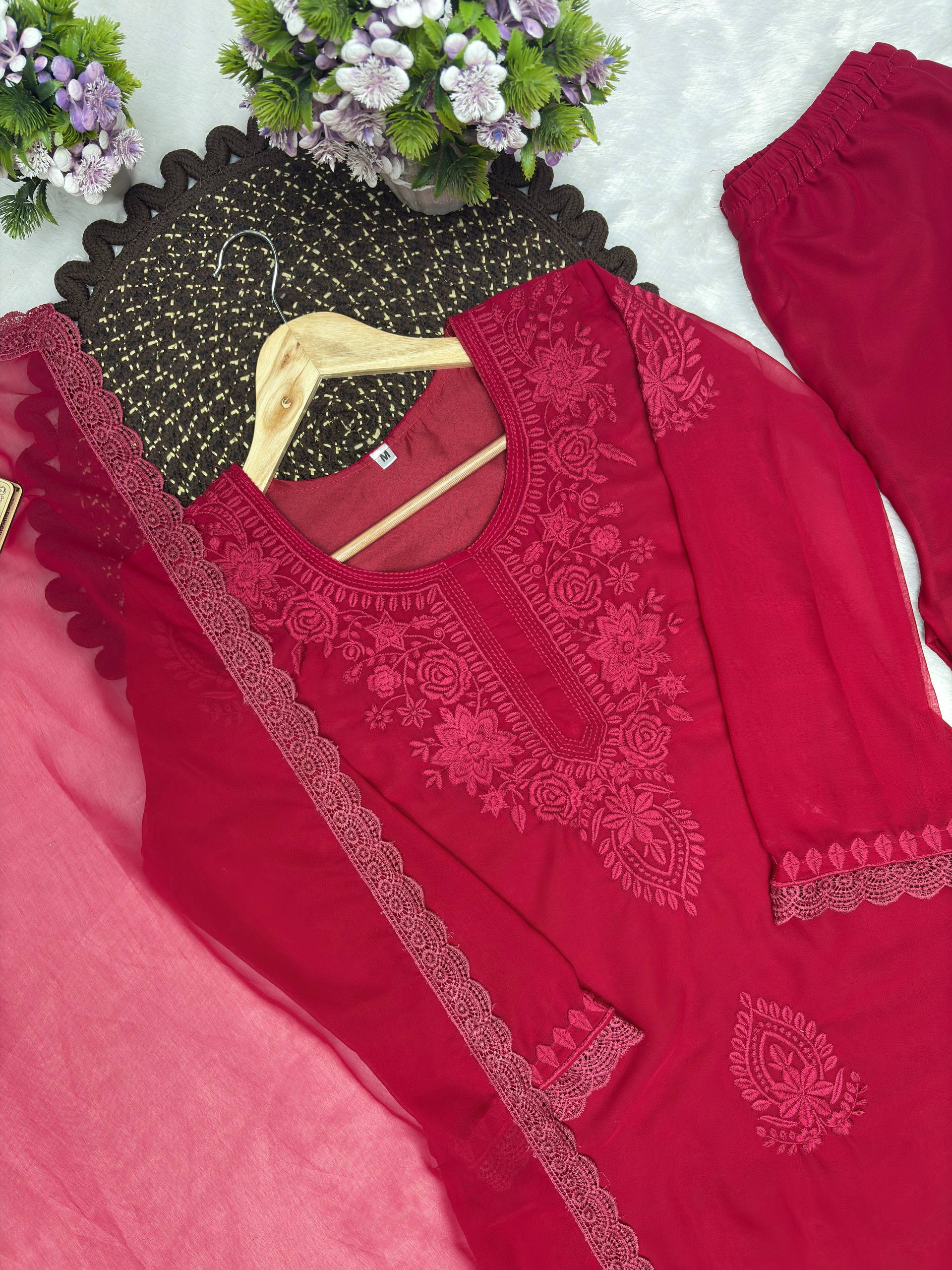 Maroon Georgette Kurta Set