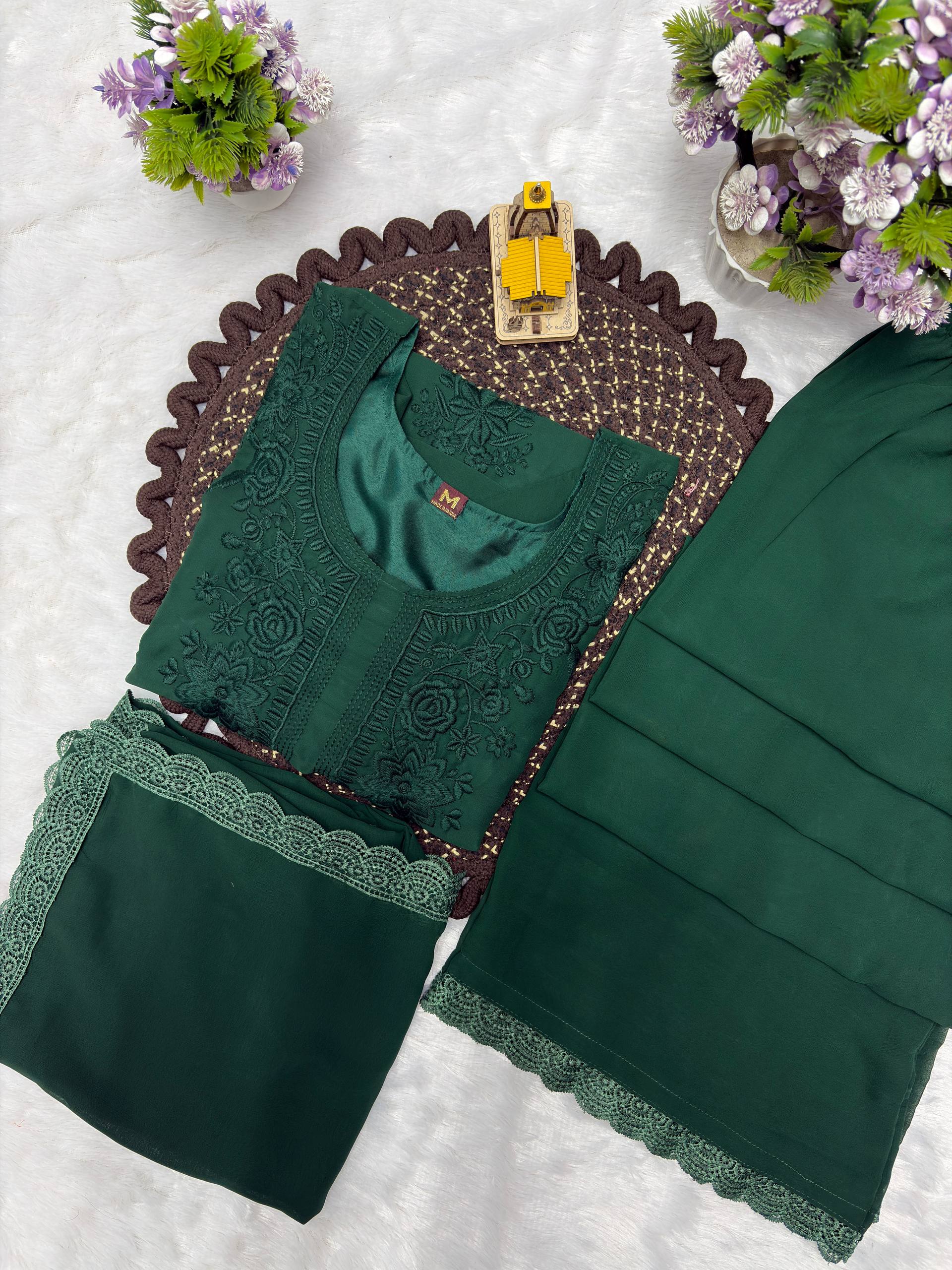 Deep Green Faux Georgette Kurta Set