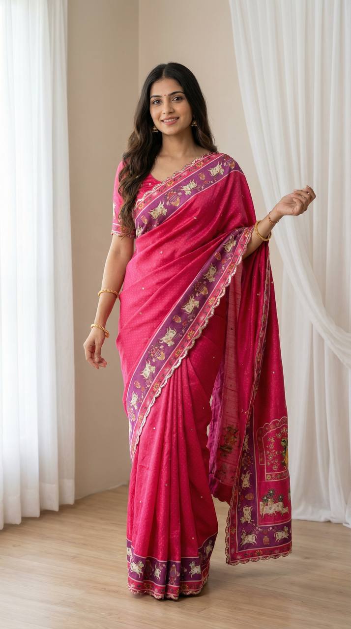 Royal Pink Chinon Saree