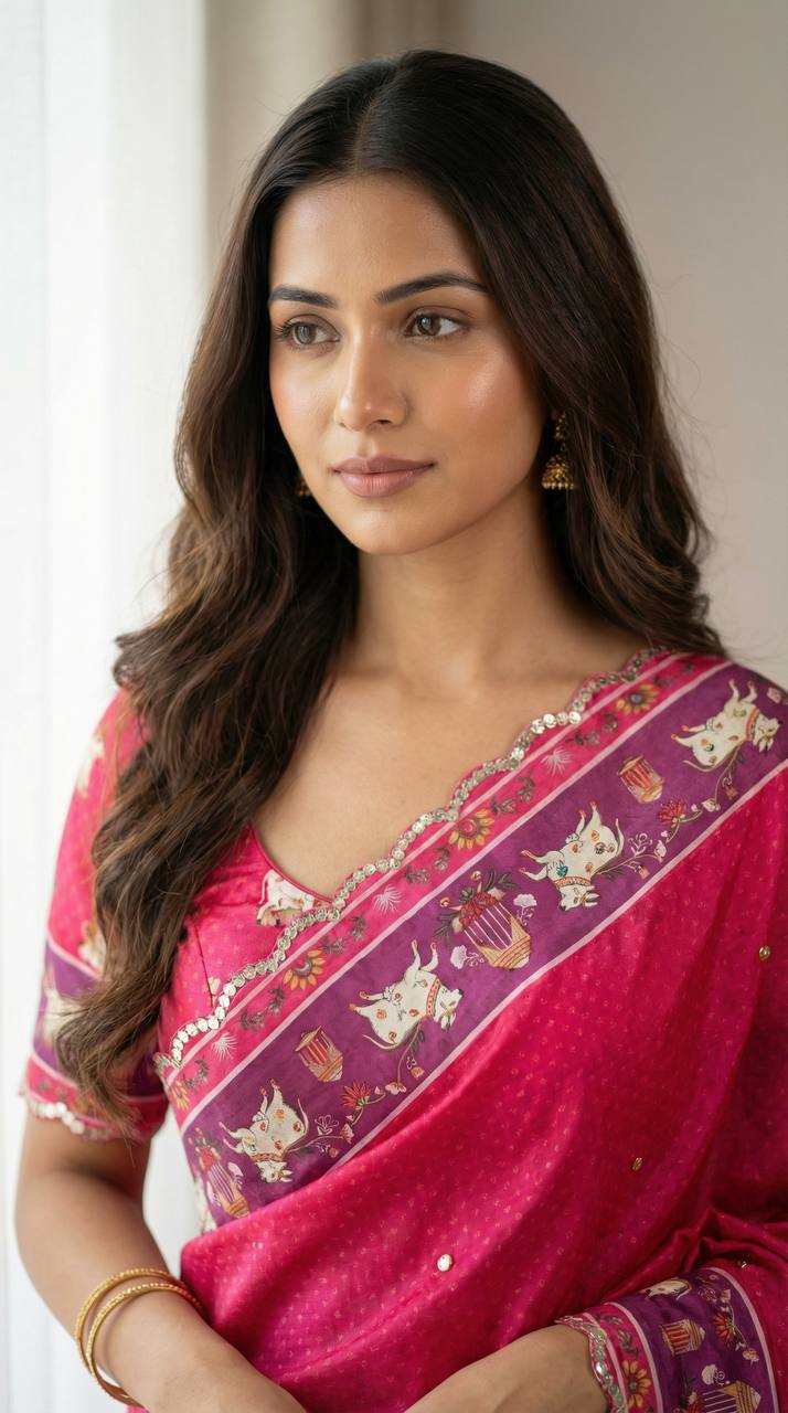 Royal Pink Chinon Saree