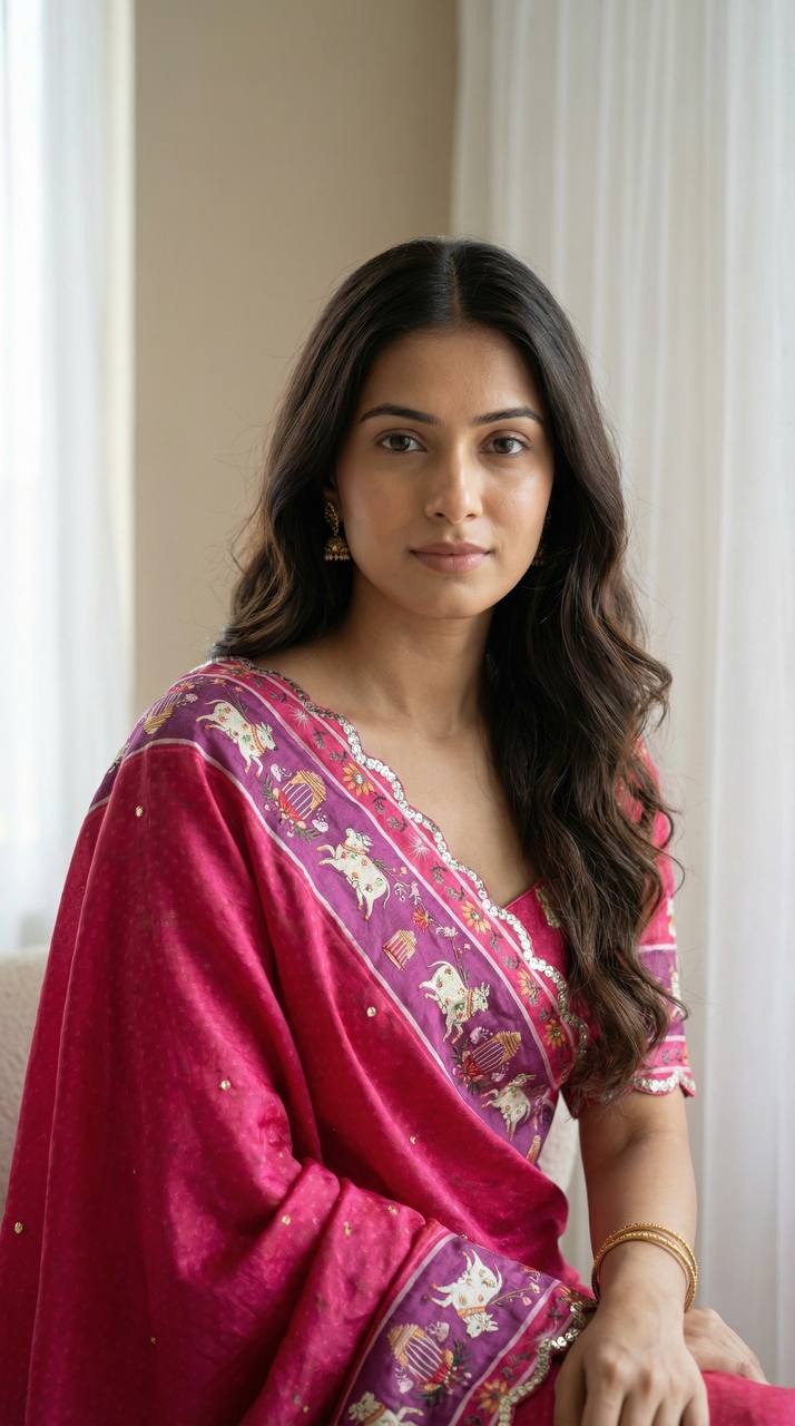 Royal Pink Chinon Saree