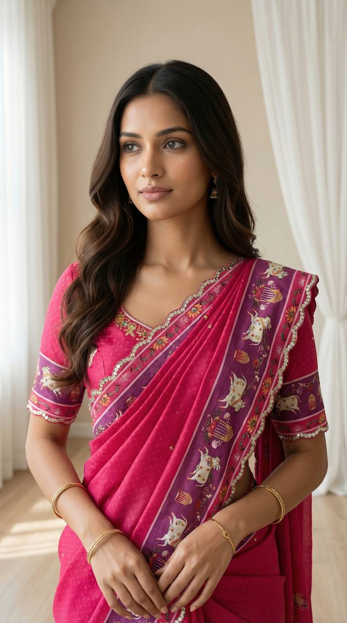Royal Pink Chinon Saree