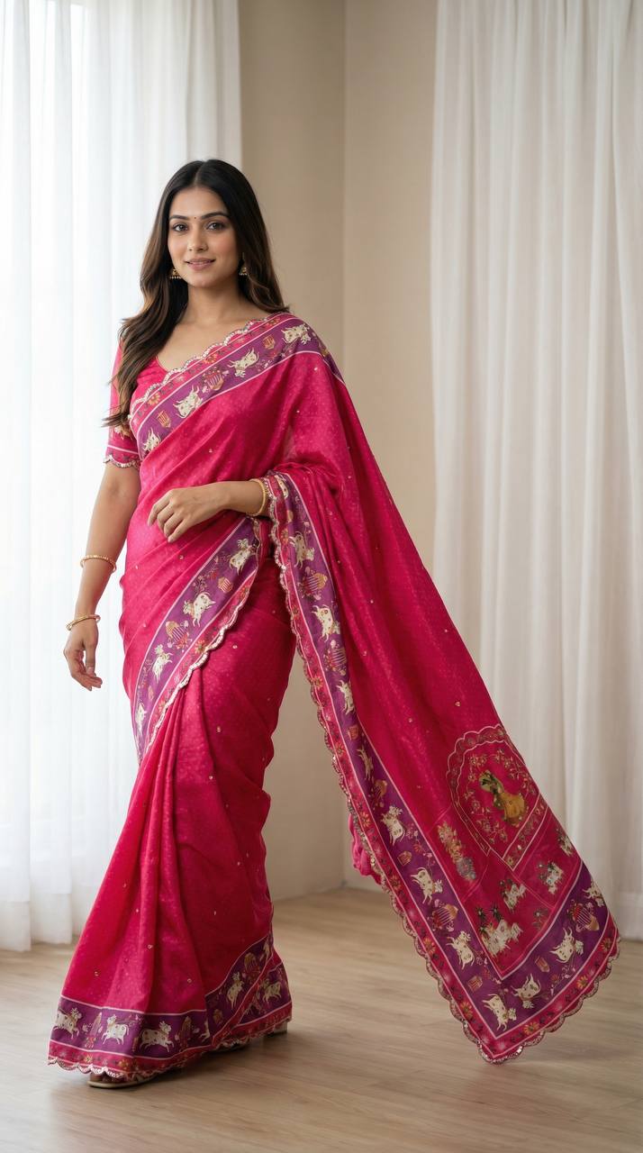 Royal Pink Chinon Saree