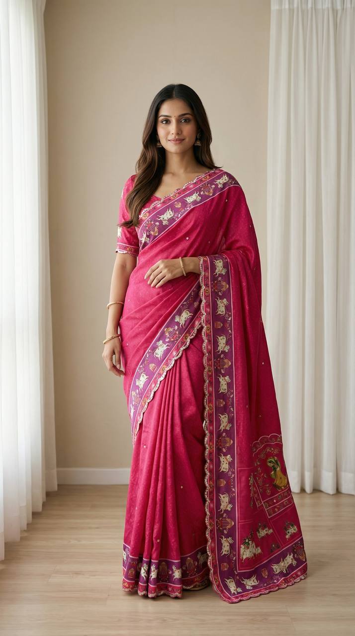 Royal Pink Chinon Saree