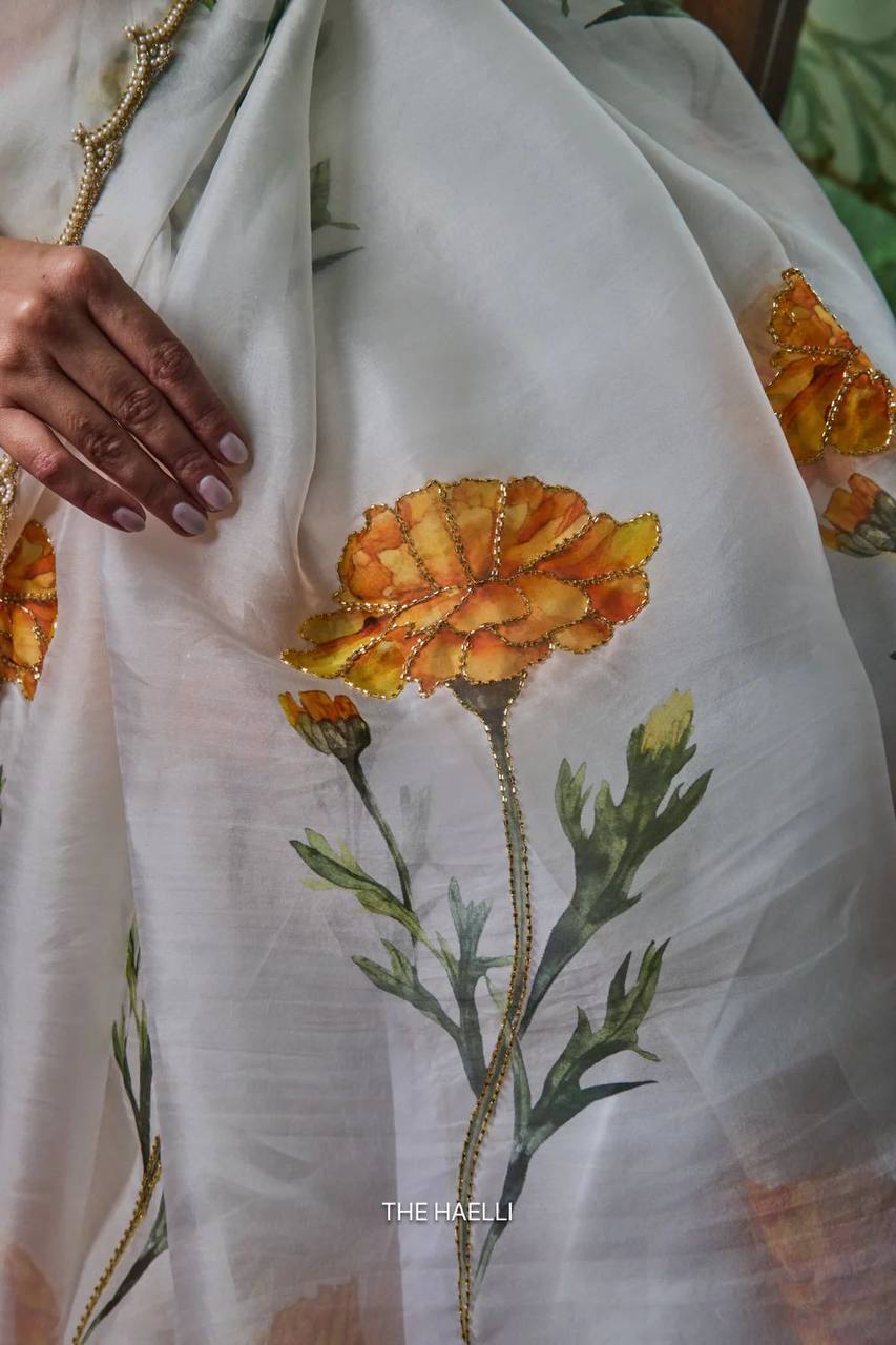 White Organza Silk Saree