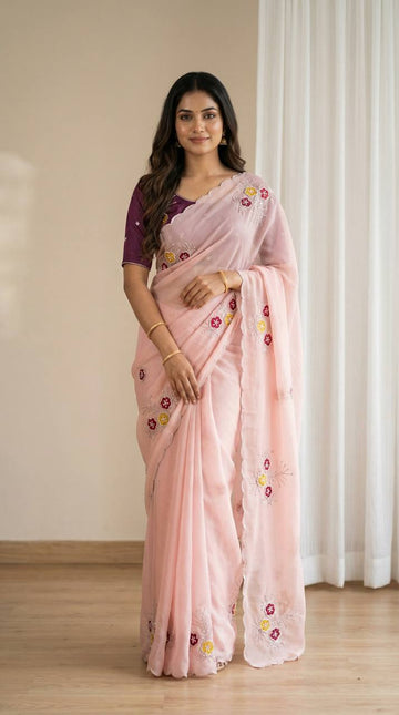 Soft Rangoli fabric With Handwork Khatali Butta