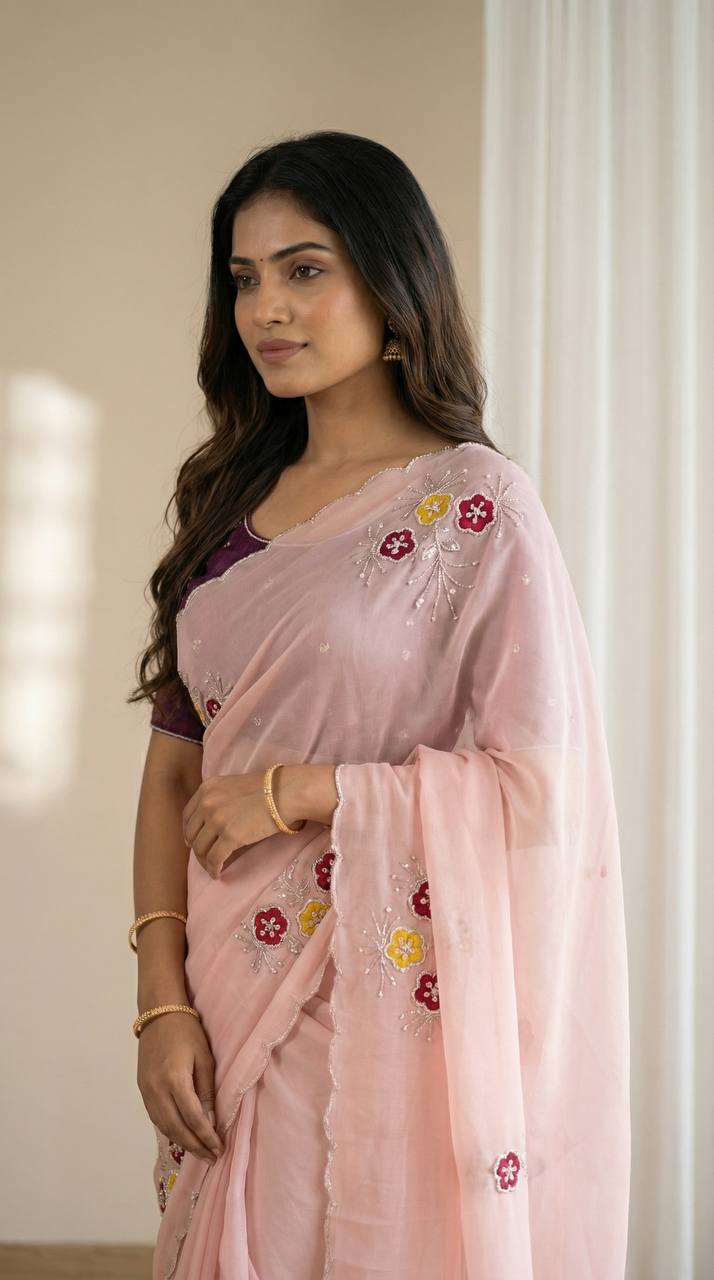 Soft Rangoli fabric With Handwork Khatali Butta