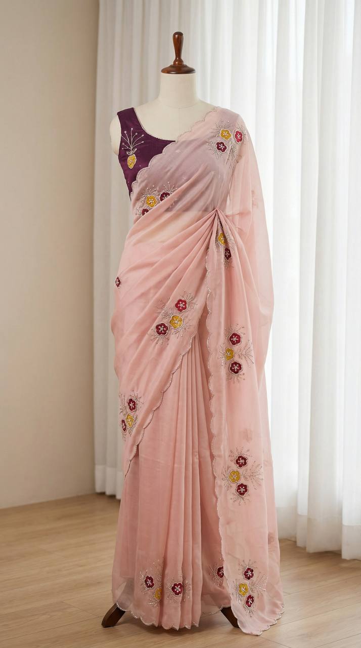 Soft Rangoli fabric With Handwork Khatali Butta