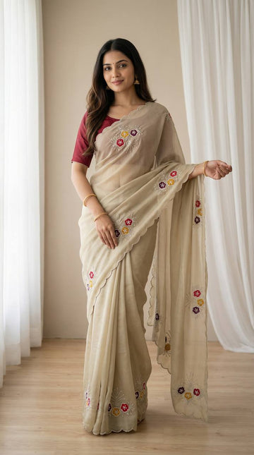 Soft Rangoli fabric With Handwork Khatali Butta
