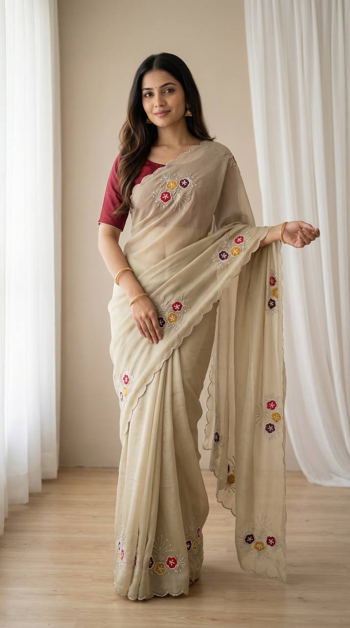 Soft Rangoli fabric With Handwork Khatali Butta