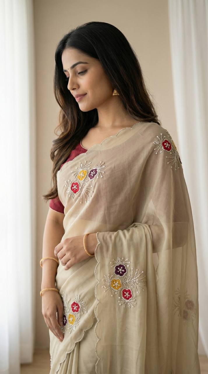 Soft Rangoli fabric With Handwork Khatali Butta