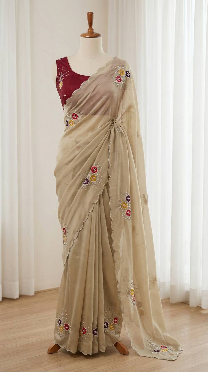 Soft Rangoli fabric With Handwork Khatali Butta