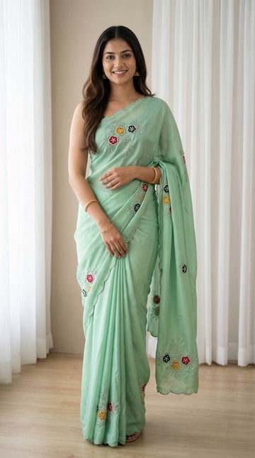 Soft Rangoli fabric With Handwork Khatali Butta