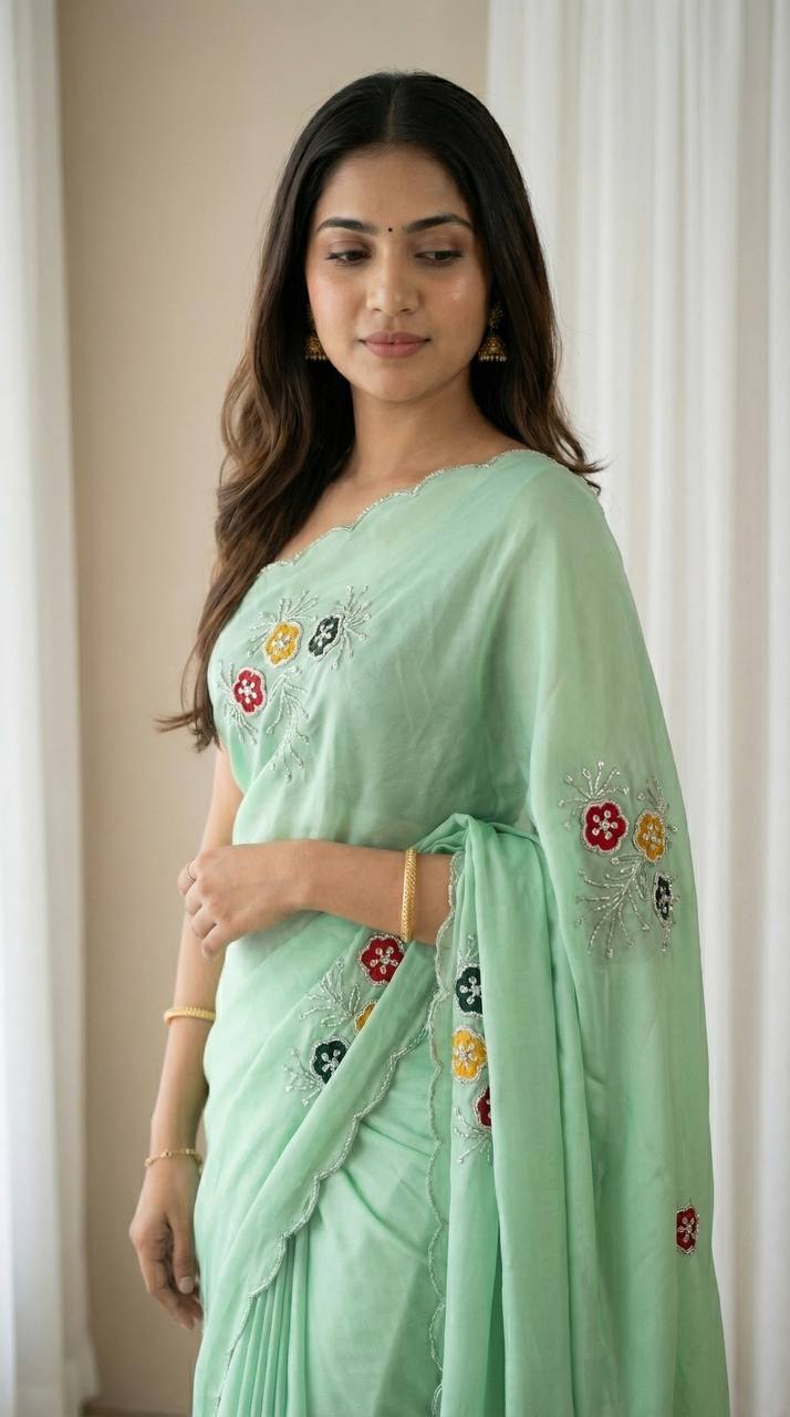 Soft Rangoli fabric With Handwork Khatali Butta