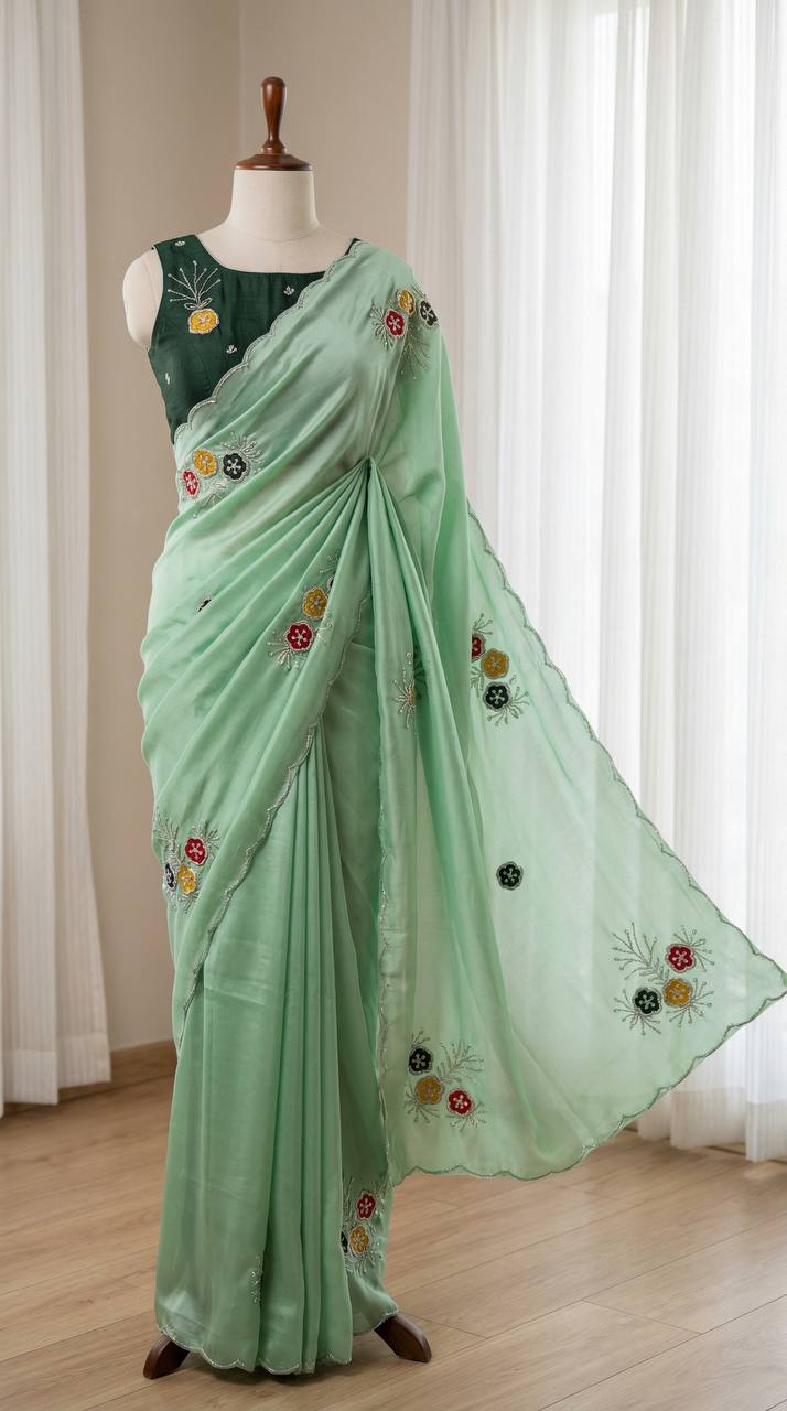 Soft Rangoli fabric With Handwork Khatali Butta