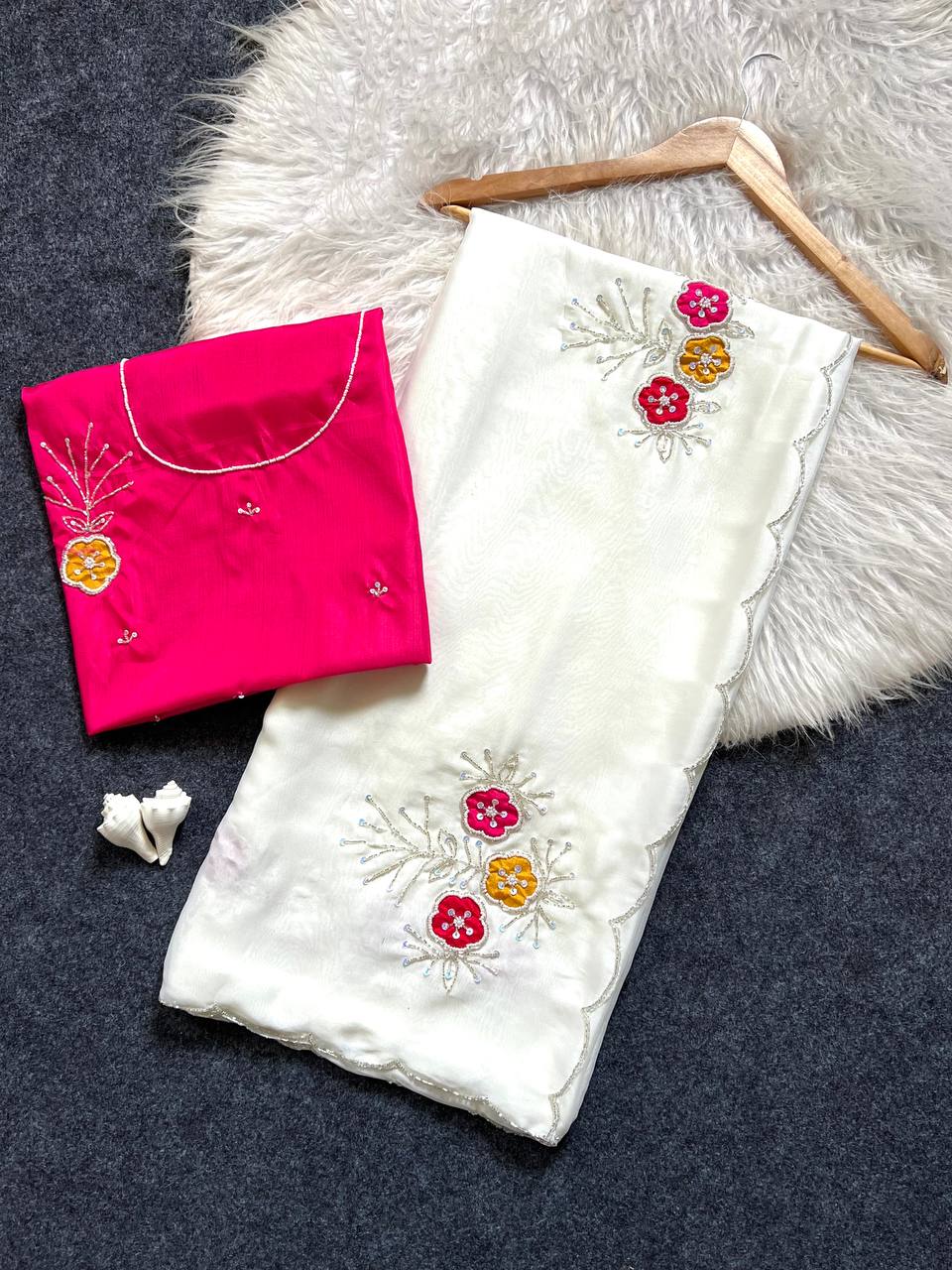 Soft Rangoli fabric With Handwork Khatali Butta