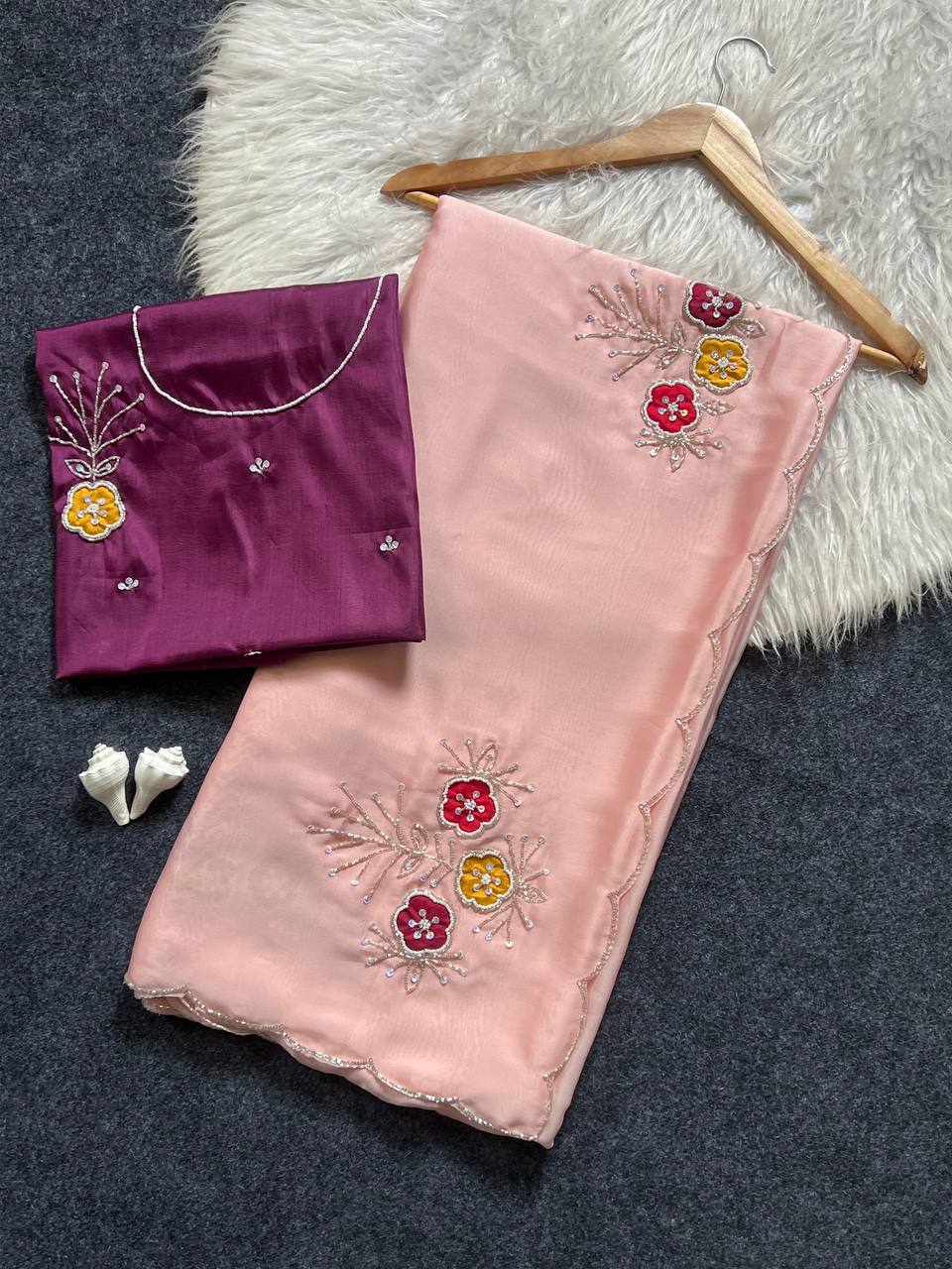 Soft Rangoli fabric With Handwork Khatali Butta