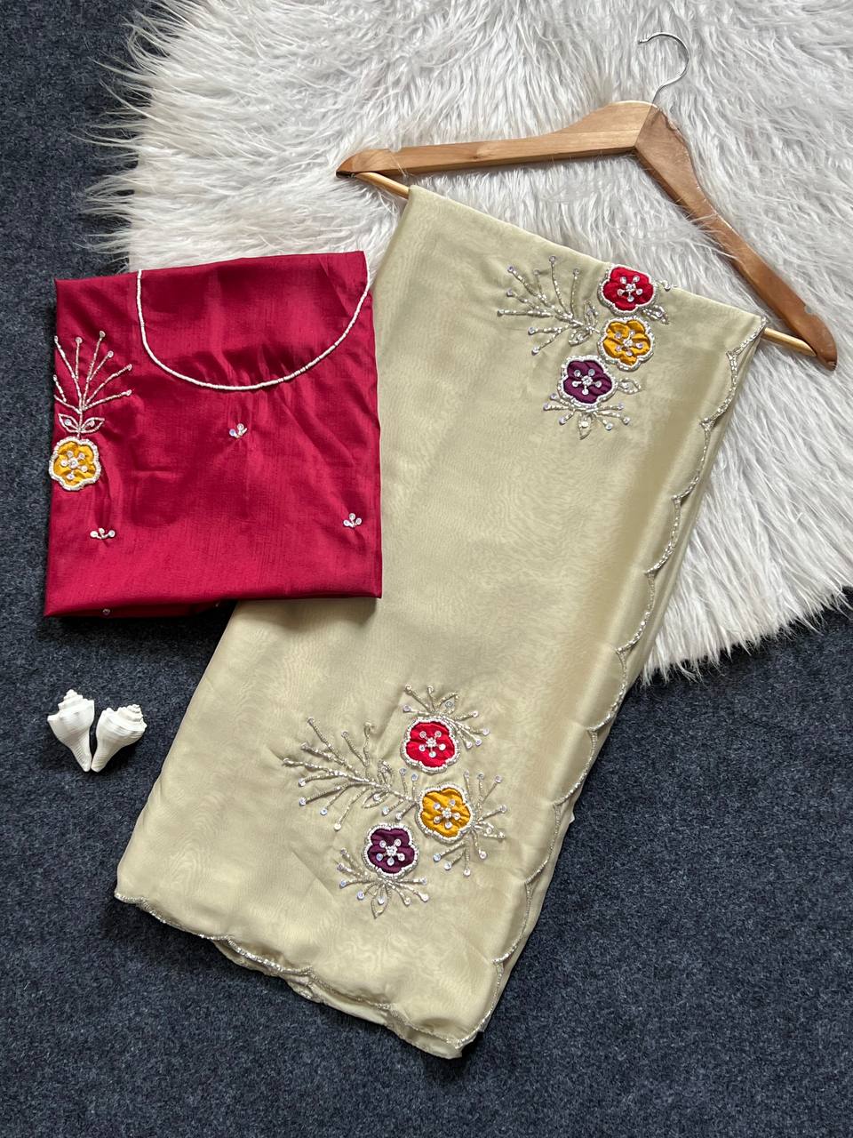 Soft Rangoli fabric With Handwork Khatali Butta