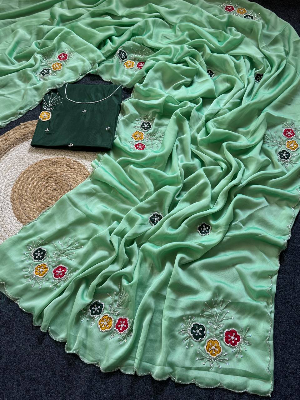 Soft Rangoli fabric With Handwork Khatali Butta