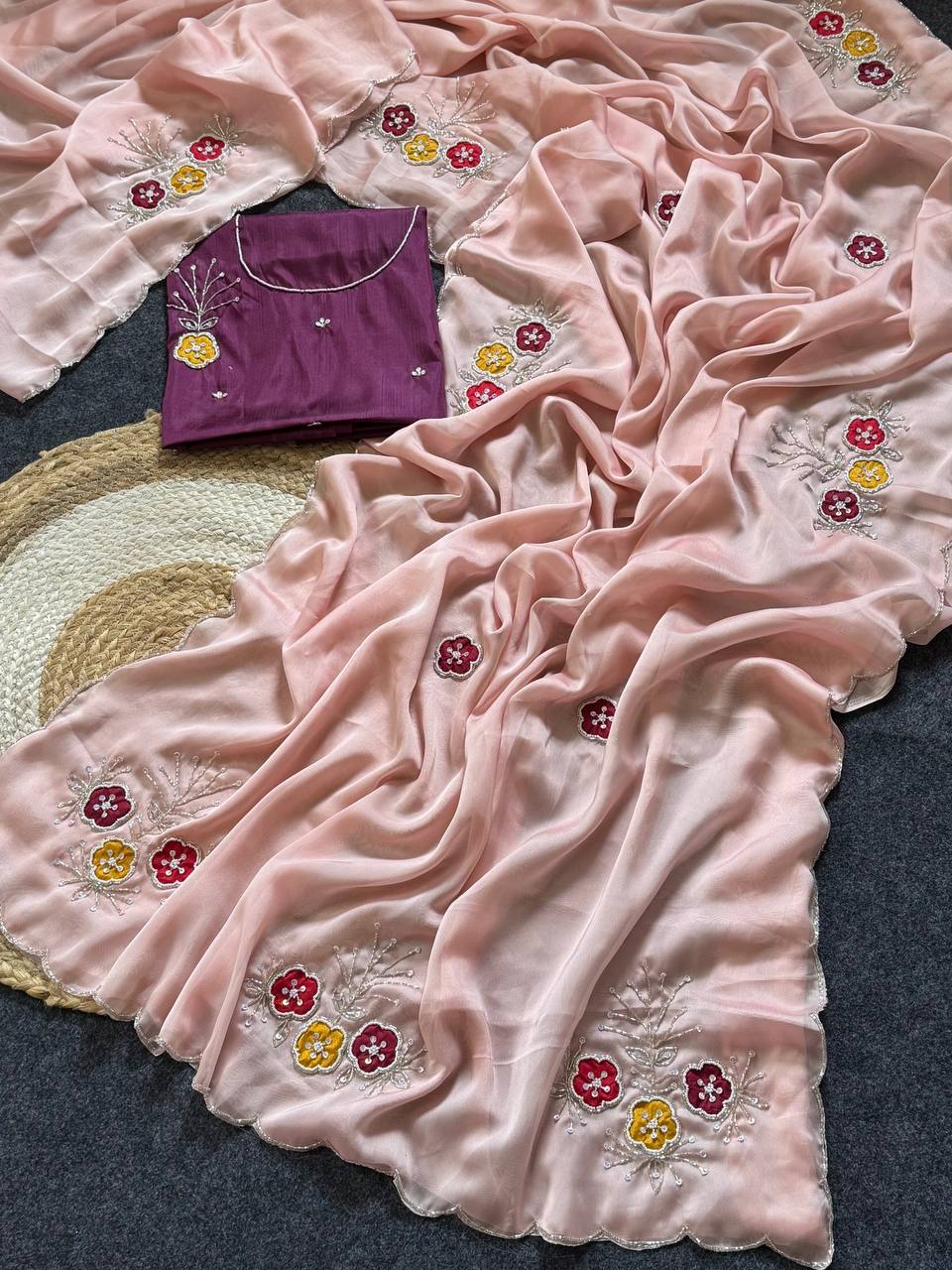 Soft Rangoli fabric With Handwork Khatali Butta