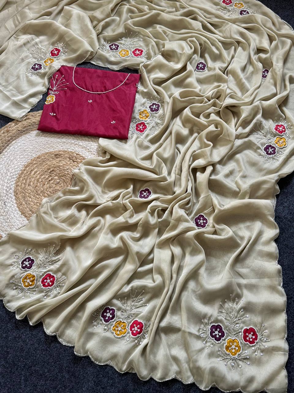 Soft Rangoli fabric With Handwork Khatali Butta