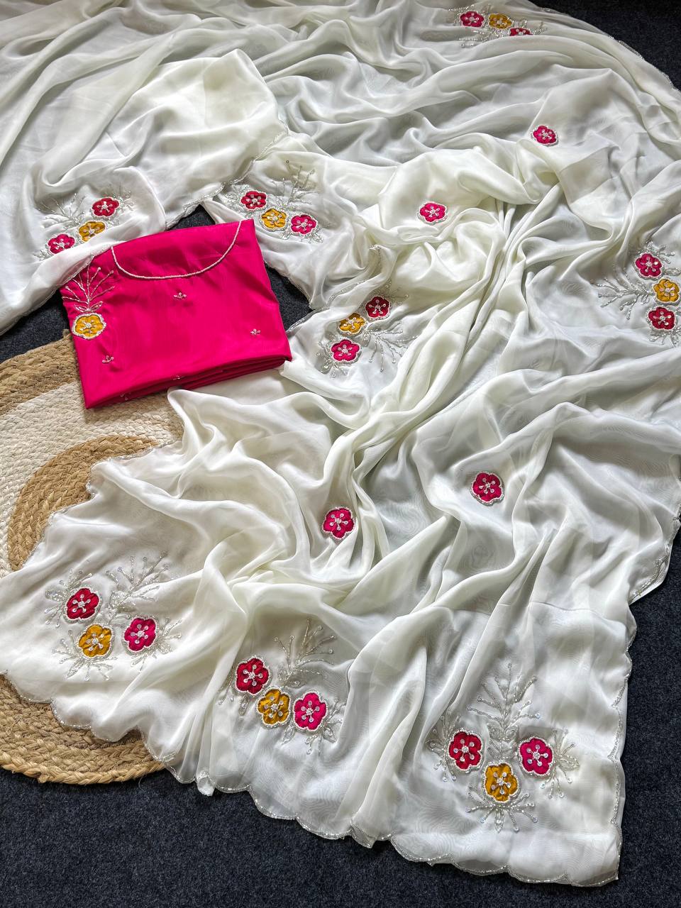 Soft Rangoli fabric With Handwork Khatali Butta