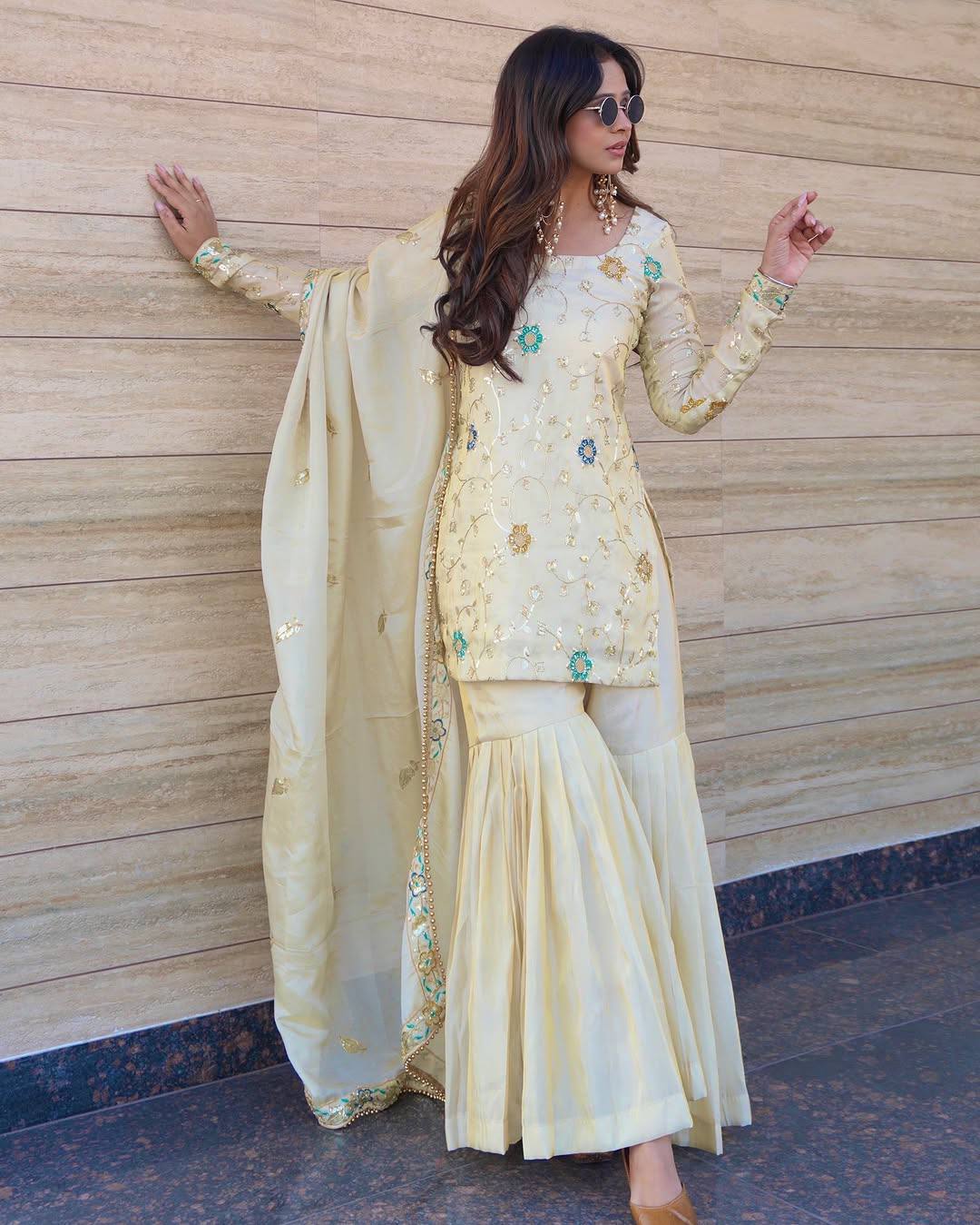 Cream-Coloured Embroidered Kurta Set