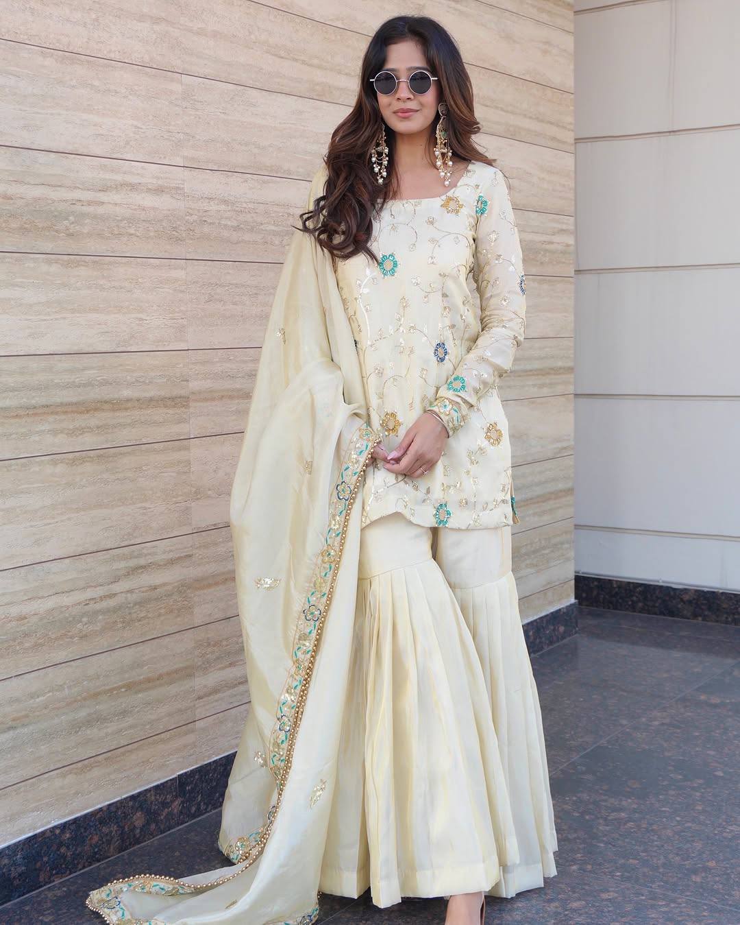 Cream-Coloured Embroidered Kurta Set