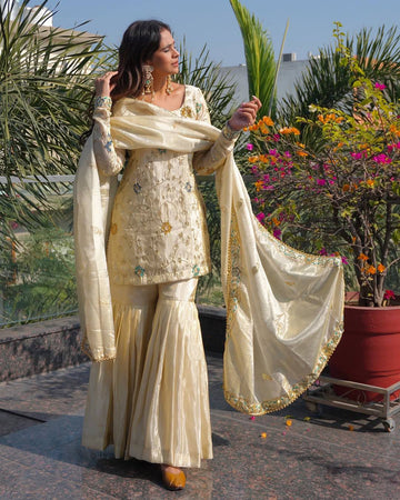 Cream-Coloured Embroidered Kurta Set