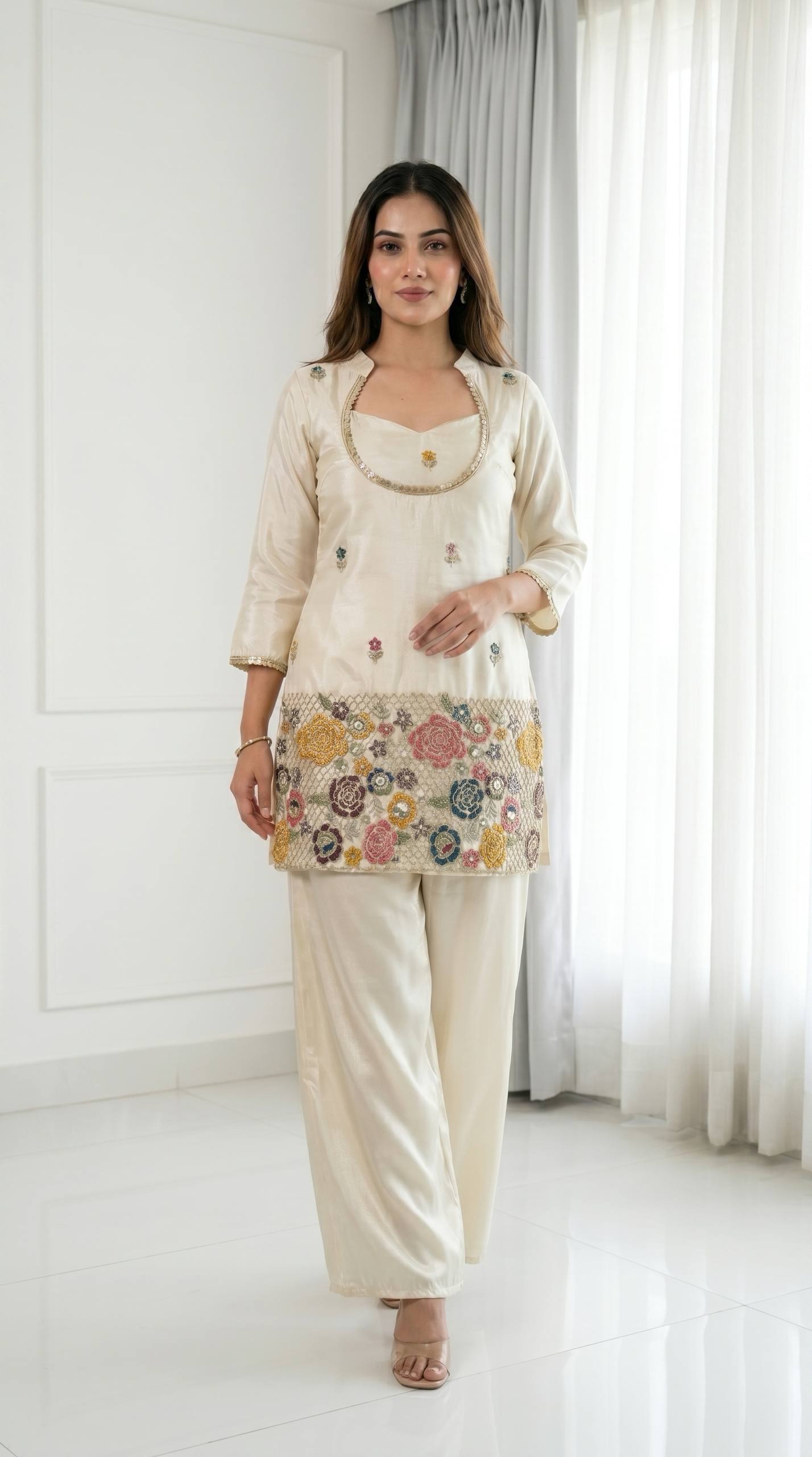 Ivory Cream Embroidered Kurta Set