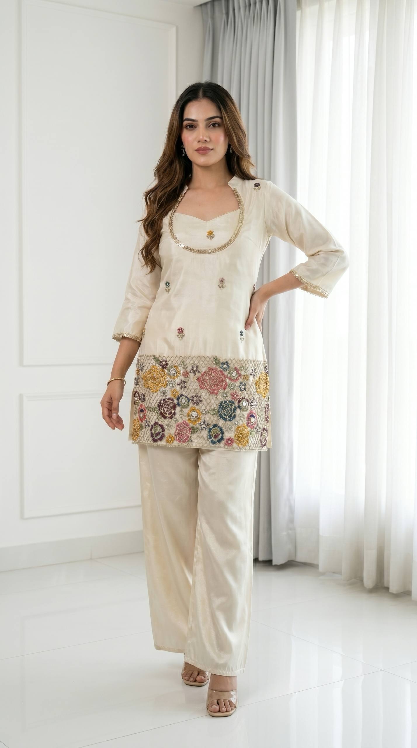 Ivory Cream Embroidered Kurta Set
