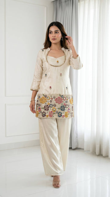 Ivory Cream Embroidered Kurta Set