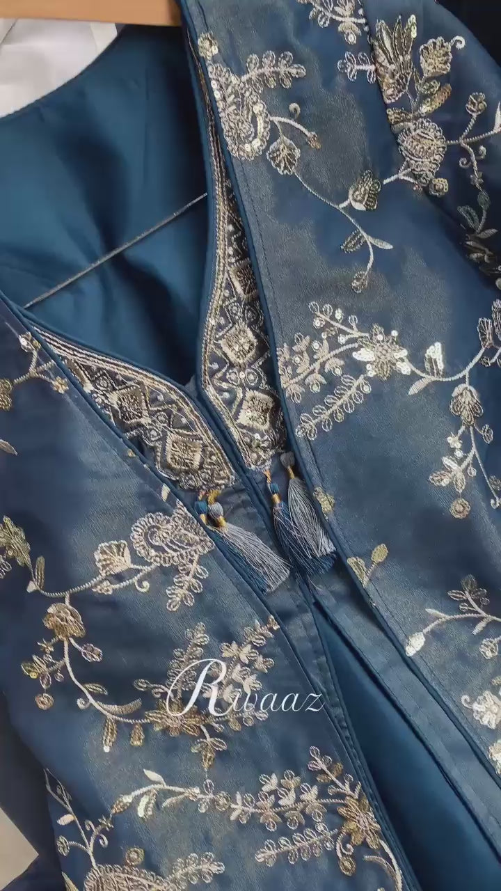 A Deep Blue Floral Embroidered Co-Ord Set
