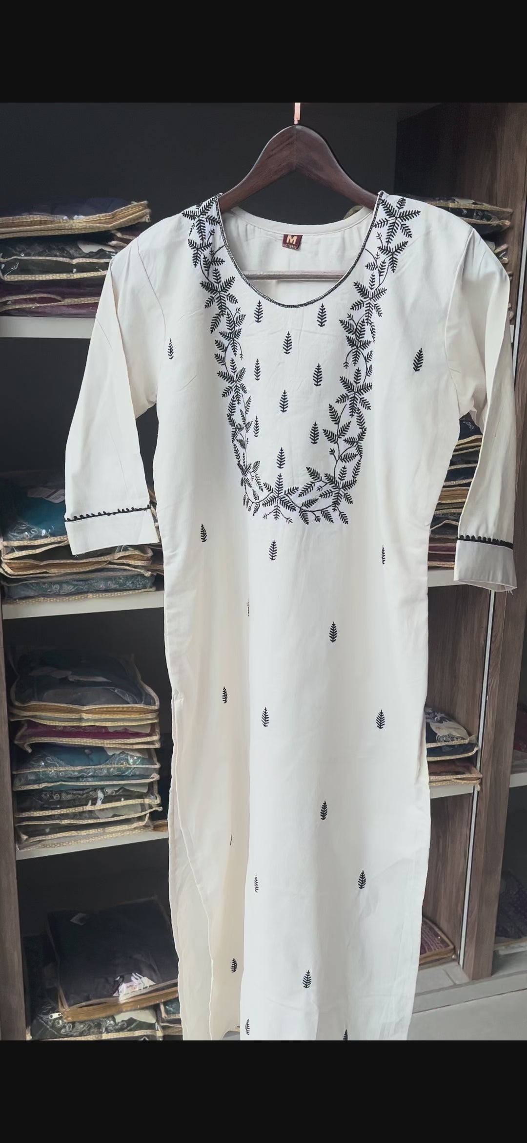 Off White -Colored Khadi Cotton Embroidered Kurta