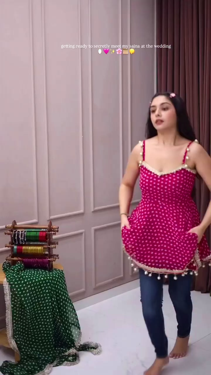 Vibrant Pink Bandhei Print Sharara Set