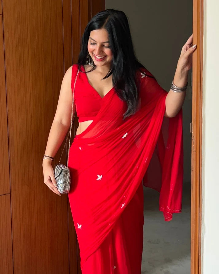 Red Chiffon Saree