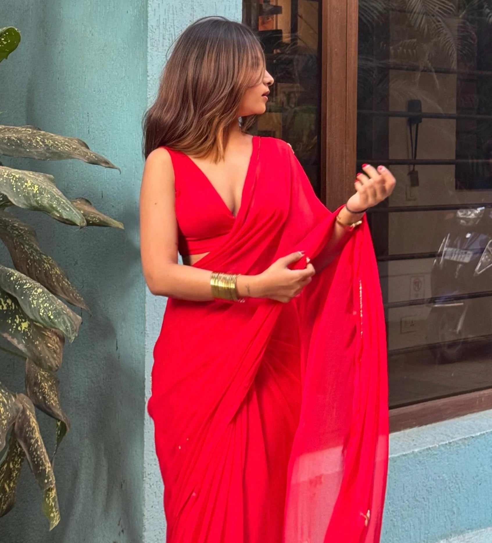 Red Chiffon Saree