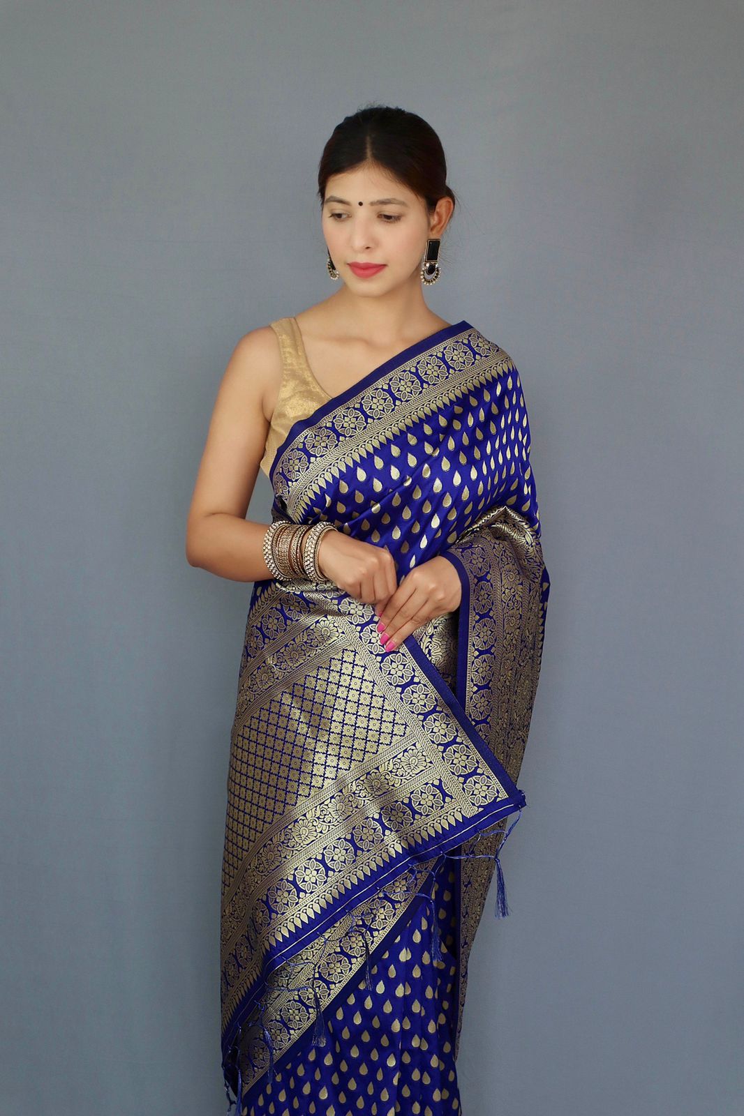 Royal Blue Color Zari Golden Weaving Rich Saree