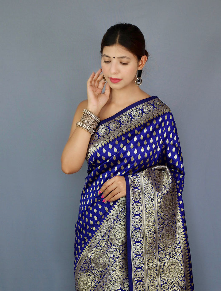 Royal Blue Color Zari Golden Weaving Rich Saree