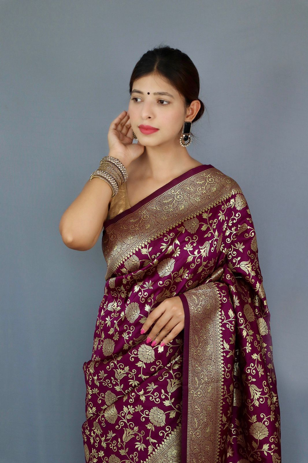 Purple Color Zari Golden Weaving Rich Saree